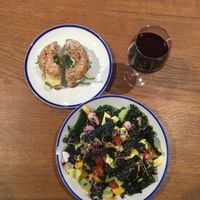 kale salad and bagel and merlot at Flax & Kale - Placa Castella in Barcelona