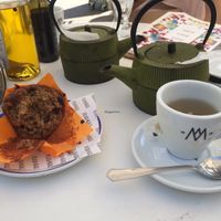 vegan cupcake and some green tea! at Flax & Kale - Placa Castella in Barcelona