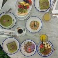 Chia bagel, kale soup, avocado toasts at Flax & Kale - Placa Castella in Barcelona