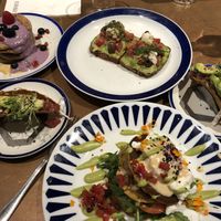 Savory pancakes, healthy pancakes, Avo toast and fish tacos  at Flax & Kale - Placa Castella in Barcelona