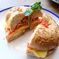 Bacon and cheese bagel at Flax & Kale - Placa Castella in Barcelona