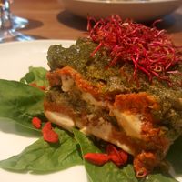 Raw vegan lasagna at Flax & Kale - Placa Castella in Barcelona