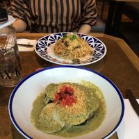 Ravioli and spaghetti at Flax & Kale - Placa Castella in Barcelona