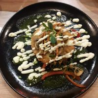 Potato pancakes, garlic sauce at Green Pumpkin in Riga