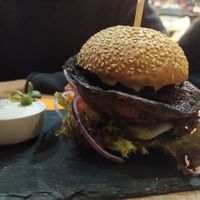 Burger with mushrooms at Green Pumpkin in Riga