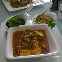 Tofu in apricot sauce with wild rice and a rice salad. at GT Organics Cafe in Christchurch