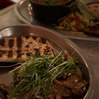 Vegan Mushroom dish with naan  at Cafe Stamba in Tbilisi