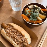 Nate Dog and roasted veggies at Le Tricycle in Paris