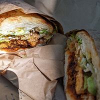 Vegan Cajun "chicken" on Dutch Crunch at Cafe 53 in Chicago