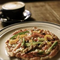 four season pizza with crunchy base at Einstein Cafe in Kuala Lumpur