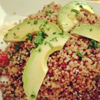 java’s famous quinoa organic quinoa, imported sweet red and yellow peppers, scallions, tomatoes, avocado, tossed with atlantic doles flakes (organic seaweed), extra virgin olive oil, sesame seeds and natural seasonings. at Juice and Java in Miami Beach