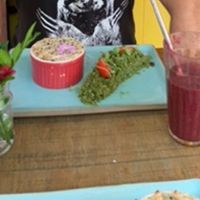 red juices and starter   at Org Bistro in Rio De Janeiro