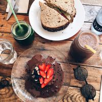 Pancakes with nutella. All vegan all good. at The Juice House in Barcelona