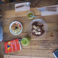 chia bowl and pancakes at The Juice House in Barcelona