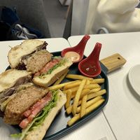 Sichuan peppercorn burger with fries  at Veggie Macau in Macau
