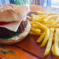 Falafel burger at Falafel Nessya in Playa Del Carmen