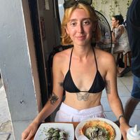 Me, very happy that I am about to eat. at Falafel Nessya in Playa Del Carmen