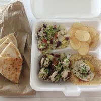 Falafel plate with side side of pita bread at Falafel Nessya in Playa Del Carmen