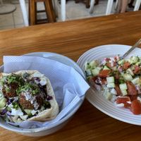 Half pita and Israeli salad  at Falafel Nessya in Playa Del Carmen