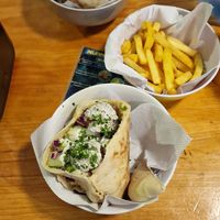 Pita and fries (Not on the menu $40) at Falafel Nessya in Playa Del Carmen