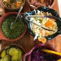 Toppings to your falafels  at Falafel Nessya in Playa Del Carmen