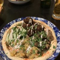 Chickpea, falafel, mushroom, hummus salad  at Olive Tree Hummus Original in Budapest