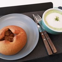 Whole wheat apple bread & green tea latte at The Bread Blue - Nogosan in Seoul