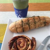 Garlic bread with pizza roll at The Bread Blue - Nogosan in Seoul