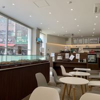 Inside the bakery, on the left the baked goods  at The Bread Blue - Nogosan in Seoul