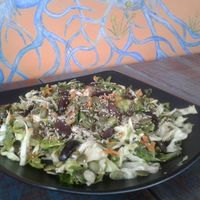 An amazing greek authentic vegan salad. Organic, green, raw and delicious! at Akasha Home Restaurant in Koh Phangan