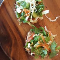 Rye bread toast with hummus and salad at Akasha Home Restaurant in Koh Phangan