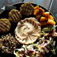 Falafel and hummus plate with extra pumpkin at Akasha Home Restaurant in Koh Phangan