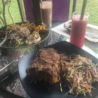 Moussaka and watermelon juice at Akasha Home Restaurant in Koh Phangan