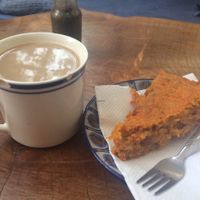 carrot cake & chai tea at Shambhala Cafe in San Marcos La Laguna