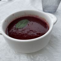 Beetroot soup - part of set lunch  at Lee Ocarina Cafe in Outlying Islands