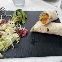 Burritos with veg and portobello mushroom with salad - my choice of main as part of set lunch  at Lee Ocarina Cafe in Outlying Islands