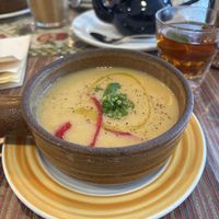 The famous lentil soup. Without the garlic oil it wouldn’t have been that good.  at Maha's Fine Egyptian Cuisine in Toronto