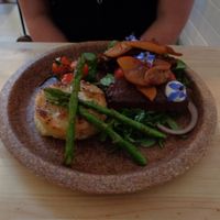 tempeh fillet with potato dauphinois and asparagus  at Coca Sova in Dublin