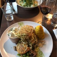 Soya schnitzel with duchess potato, mushrooms, broad beans and tartare sauce  at Coca Sova in Dublin