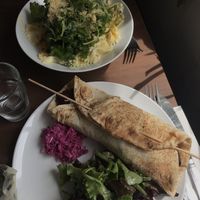 smoked salmon creamy farfelle, and a seitan shawarma kebab at Coca Sova in Dublin