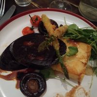 Seitan steak with breaded asparagus and potato gratin at Coca Sova in Dublin
