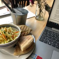 Coleslaw salad with pita at Mamacoffee in Prague