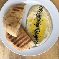 Hummus + pita at Mamacoffee in Prague