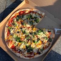 Lovely pizza with vegan cheese, added some toppings. Pretty good.  at Pizza Letna in Prague