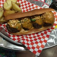 The vegan meatball sandwich with Asian peanut sauce at Bolero Meatball in Madrid