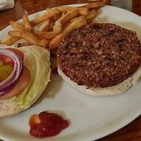 Vegetarian burger without mayonnaise (vegan) at Rock n' Java Caribbean Bar and Grill in Cozumel