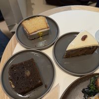 Chestnut and hojicha cake, lemon cake, carrot cake (all vegan)  at Woodberry Coffee - Futakotamagawa  in Tokyo