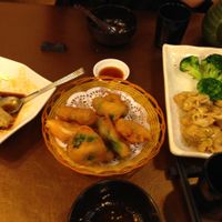 deep fried broccoli and great dumplings at Veggie Family 素食一家 in Kowloon