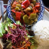 Ginger chicken with cashews at Hearts Choices Thai Vegan Cafe in Calgary