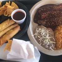 Vegan mole enchiladas and vegan mole taquitos  at Norte Sur in Ventura